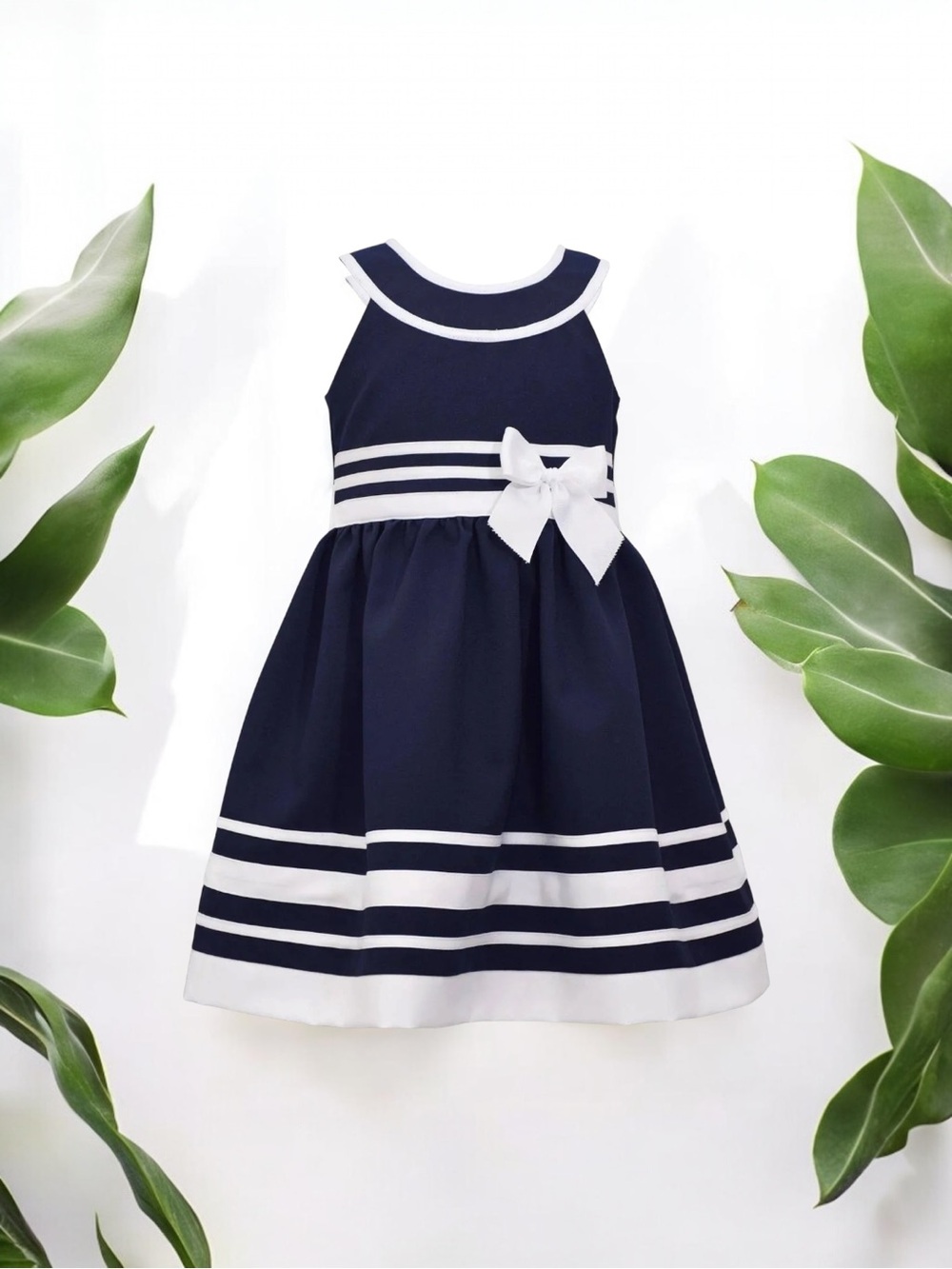 Bonnie Jean Girl's Sailor Nautical Back-Bow Sleeveless Dress